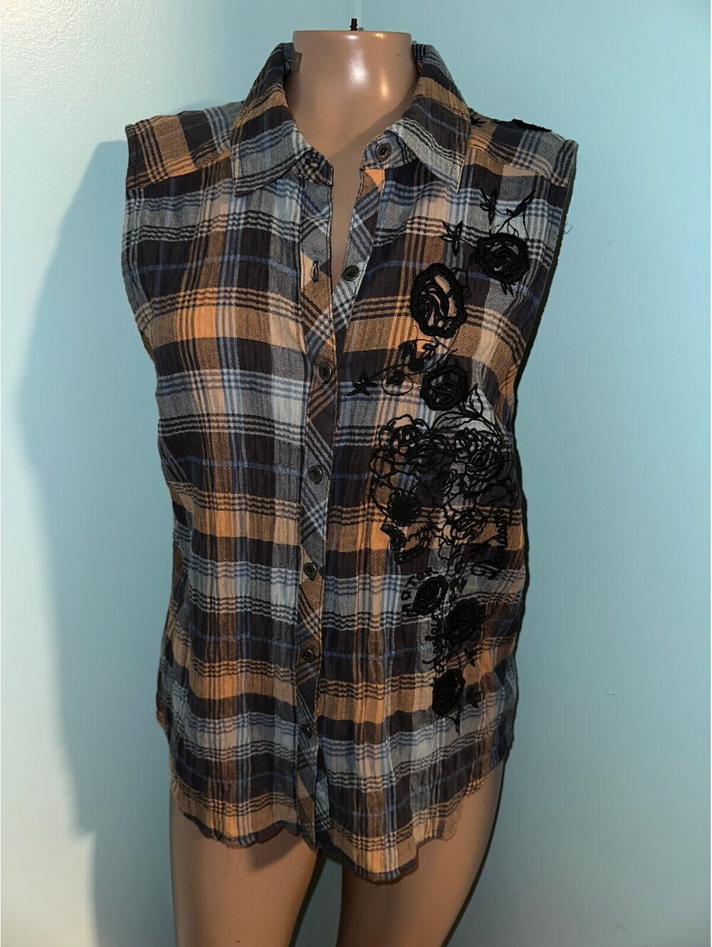 Harley-Davidson Women's Sleeveless Plaid Shirt Embroidery 4
